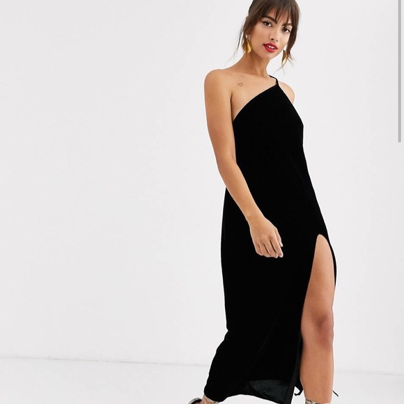asos velvet one shoulder dress ASOS LUXE one shoulder velvet mini dress with bow detail in burgundy